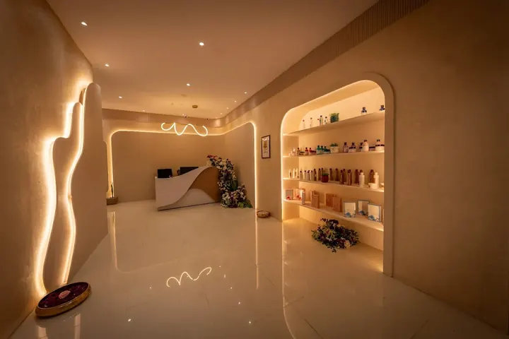 The softly lit lounge at Hiwaga Vizianagaram